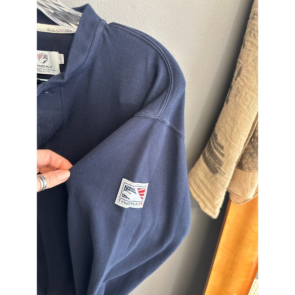 Tyndale FR Mens L Henley 10 CAL / CAT 2 Flame Resistant Navy Blue Long Sleeve - Picture 3 of 7